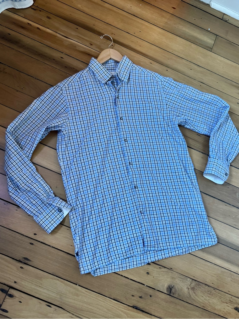 Ermenegildo Zegna Light Blue and White Plaid Button-Down Shirt